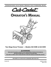 Cub Cadet 933 SWE Two-Stage Snow Thrower 930 SWE Operator's Manual