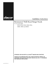 Dacor MHD36 Installation Instruciton - Renaissance Wall Mount Range Hood