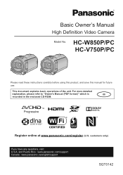 Panasonic HC-V750 HC-V750K Owner's Manual (English)