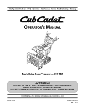 Cub Cadet 728 TDE Two-Stage Track Drive Snow Thrower 728 TDE Operator's Manual