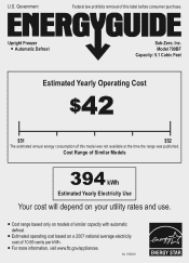 Sub-Zero 700BFI 700BF(I) Energy Guide