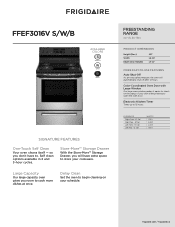 Frigidaire FFEF3016VB Product Specifications Sheet