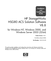 HP StorageWorks MA6000 HP StorageWorks HSG80 ACS Solution Software V8.8 for Windows NT, Windows 2000, and Windows Server 2003 (32-bit) Installation and