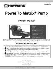 Hayward W3SP1592 PowerFlo-Matrix-Pump-Owners-Manual-ISSP1591RevH