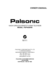 Palsonic PDP4280HD Owners Manual