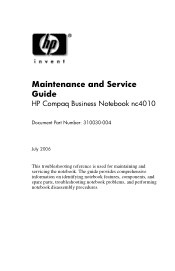 Compaq nc4010 HP Compaq nc4010 Notebook PC - Maintenance and Service Guide