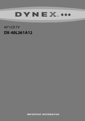 Dynex DX-40L261A12 Important Info (English)