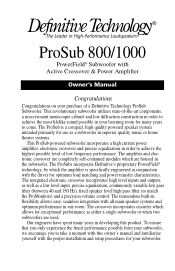 Definitive Technology ProSub 800 ProSub 800 & 1000 Manual
