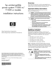 HP R/T2200 HP Uninterruptible Power System T1000 XR / T1500 XR Models Installation Instructions
