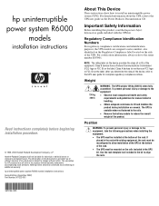 HP R12000/3 UPS R6000 Models Installation Instructions