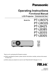 Panasonic PT-LB425 PT-LB425 Series Operating Instructions