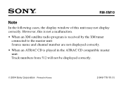 Sony RM-XM10 Note regarding the display window