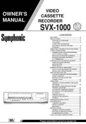Symphonic SVX1000 Owner's Manual