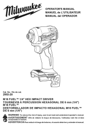 Milwaukee Tool M18 FUEL 1/4inch Hex Impact Driver Operators Manual