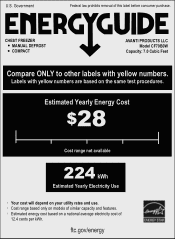 Avanti CF70B0W Energy Guide Label