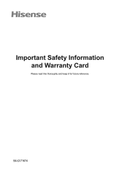 Hisense 65U1600 Warranty Card