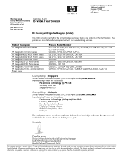 HP Latex 260 Certificate of Origin