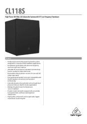 Behringer EUROCOM CL118S Specifications Sheet
