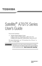 Toshiba Satellite A75-S211 Toshiba Online Users Guide for Satellite A70/A75