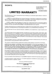 Sony NWZ-S618FBLK Limited Warranty (US only)