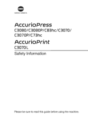 Konica Minolta C83hc High Chroma AccurioPress C3080/C3080P/C3070/Print C3070L Safety Information Guide
