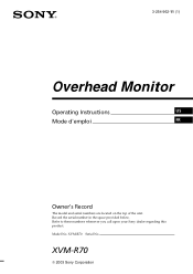 Sony XVM-R70 Operating Instructions  (primary manual)