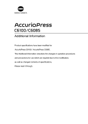 Konica Minolta AccurioPress C6100 AccurioPress C6100/C6085 User Manual Additional Information version 4.0