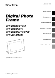 Sony DPFA710 Digital Photo Frame Handbook