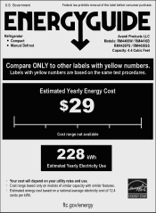 Avanti RM4406W Energy Guide Label
