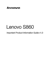 Lenovo S860 (English) Important Product Information Guide - Lenovo S860 Smartphone