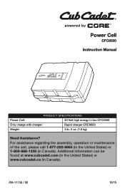 Cub Cadet CCU410 Power-Lok Drive Unit 20V Battery Manual