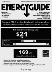 Avanti RMRS31X1B-IS Energy Guide Label