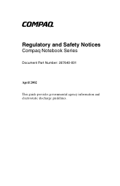 Compaq N800v Regulatory and Safety Notices Compaq Notebook Series