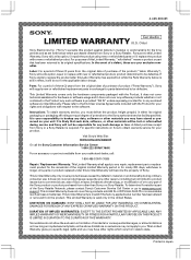 Sony XS-GS120L Limited Warranty (U.S. Only)