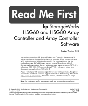 HP StorageWorks EMA12000 HP StorageWorks HSG60 and HSG80 Array Controller and Array Controller Software V8.8-2 Read Me First (AV-RWTVA-TE, April 2005)