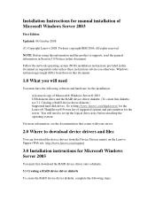 Lenovo ThinkServer RS110 Installation Instructions for Microsoft Windows Server 2003