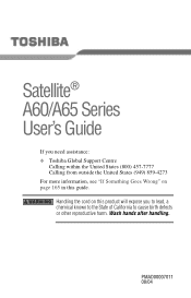 Toshiba PSA60U-02K015 Satellite A60/A65 Users Guide