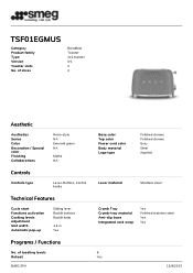 Smeg TSF01EGMUS Product sheet