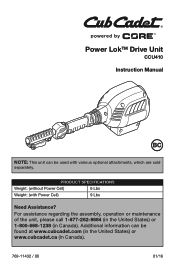 Cub Cadet CCU410 Power-Lok Drive Unit Owners Manual