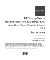 HP StorageWorks EMA12000 HP StorageWorks HSG80 Enterprise Modular Storage RAID Array Fibre Channel Solution Software V8.8 for Sun Solaris Release Notes (