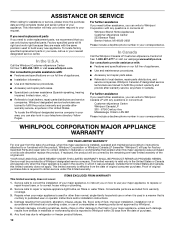 Whirlpool UXT4036ADW Warranty Information