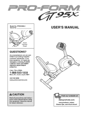 ProForm Gt 95x Bike English Manual