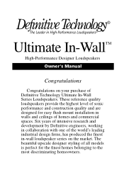 Definitive Technology UIW BP/A UIW Series Manual