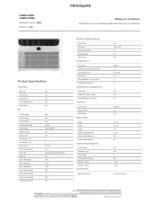 Frigidaire FHWW103WB1 Product Specifications Sheet