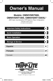 Tripp Lite OMNIVSINT800 Owner's Manual for OMNIVSINT800/OMNIVSINT1000/OMNIVSINT1500XL UPS 932205