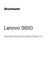 Lenovo S650 (English) Important Product Information Guide - Lenovo S650 Smartphone