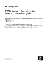 HP StorageWorks D2D HP StorageWorks D2D Backup System rack models Service and Maintenance Guide (EJ001-90918, June 2009)