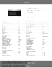 Frigidaire FMOW1852AS Product Specifications Sheet
