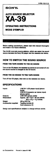Sony XA-39 Users Guide