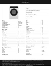 Electrolux ELFG7437AW Product Specifications Sheet English